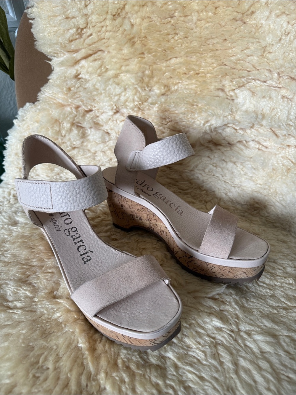 Pedro Garcia Light Beige Platform Wedge Sandals